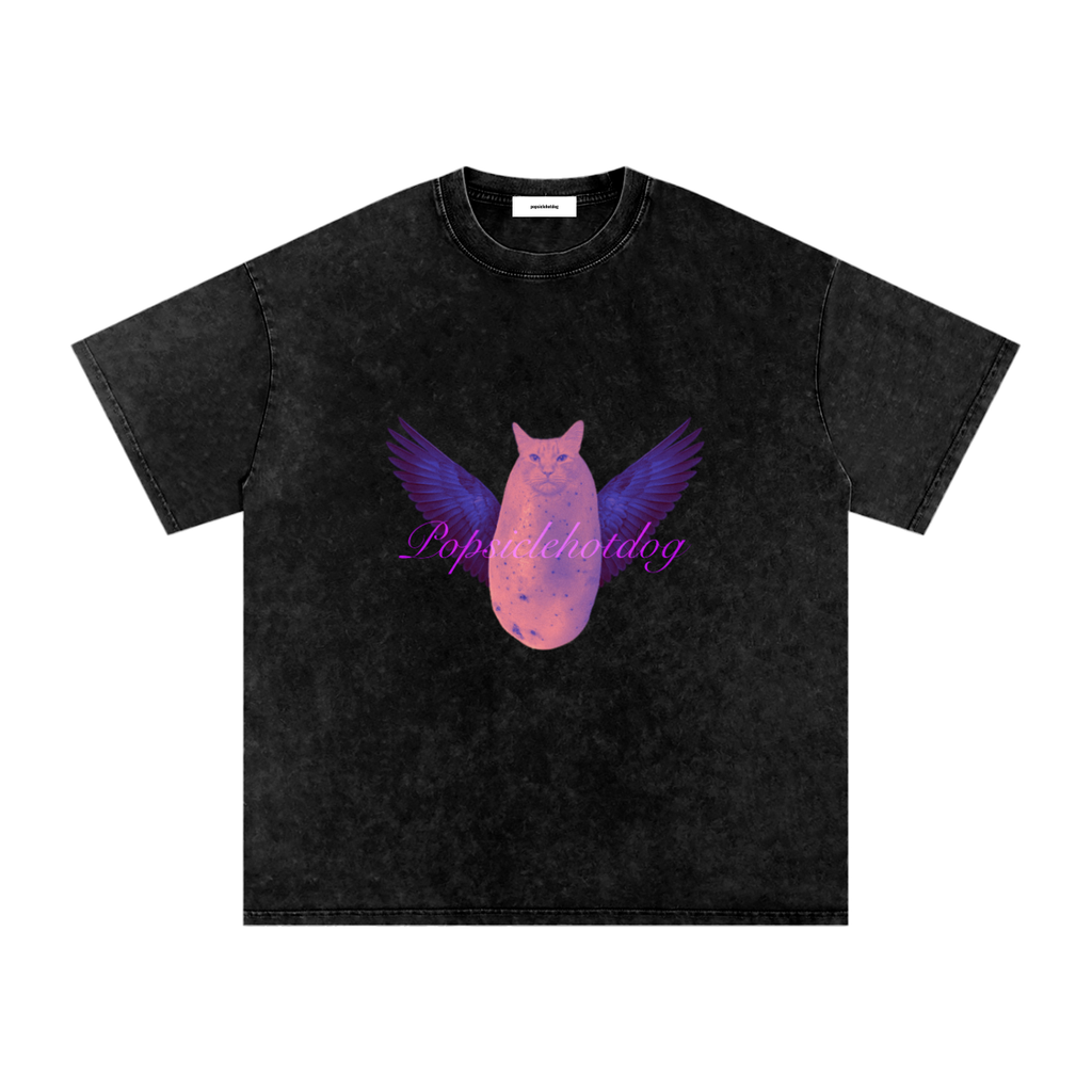 PotatoCat Wings Purple Oversized Cotton T-Shirt