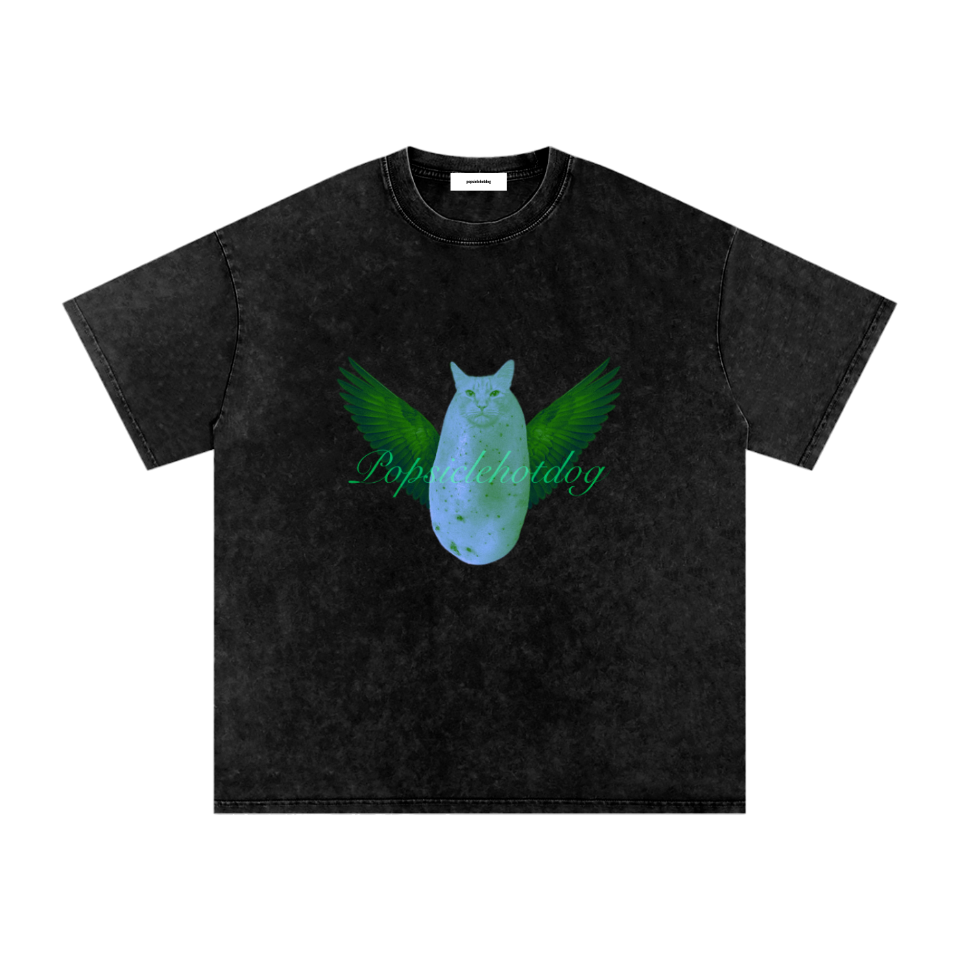 PotatoCat Wings Green Oversized Cotton T-Shirt