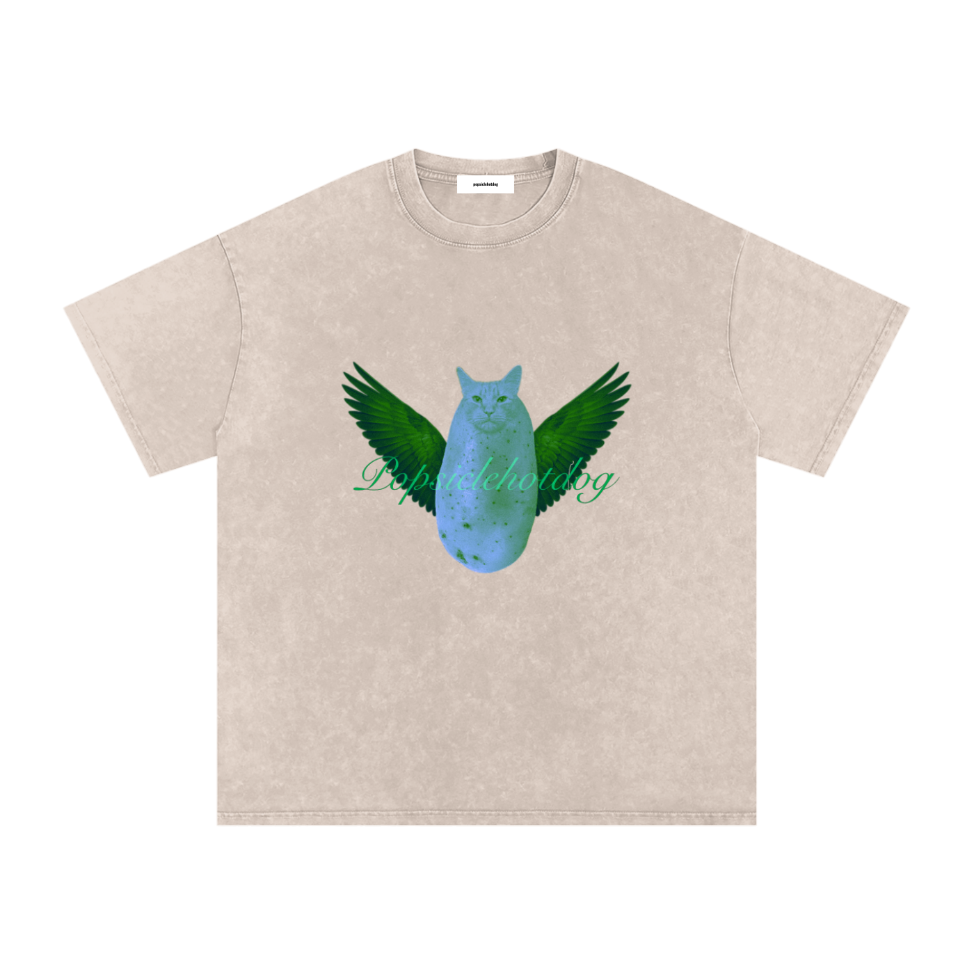 PotatoCat Wings Green Oversized Cotton T-Shirt